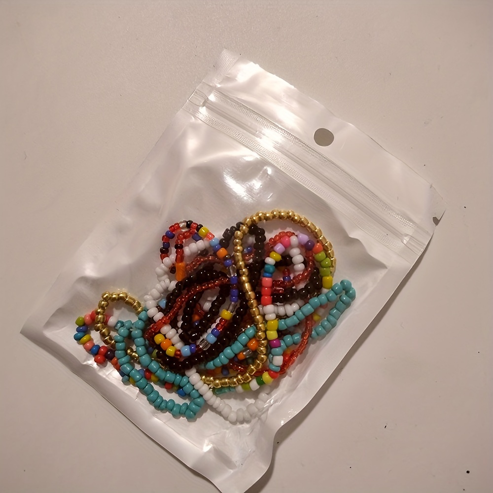 7pcs Colorful Glass Rice Bead Anklet Set for Women